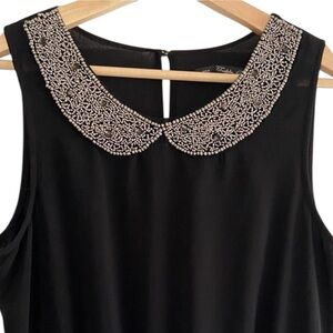 Zara Beaded Collar Dress Black Sleeveless Mini Trafaluc Date Night LBD Stretch M